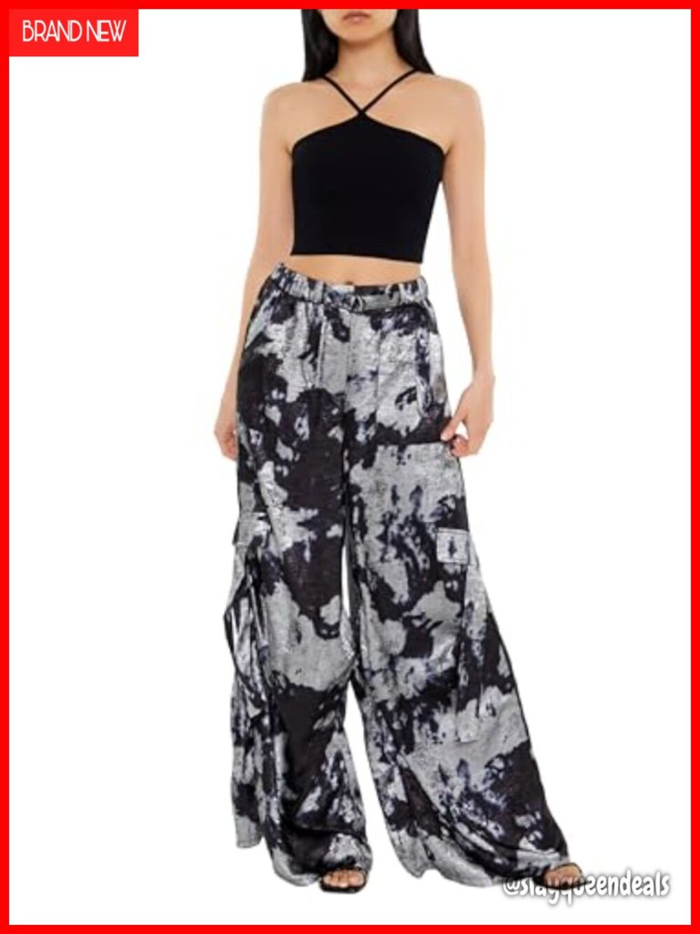 Satin Cloud Wash Palazzo Pants Cargo Baggy Wide Leg High Rise